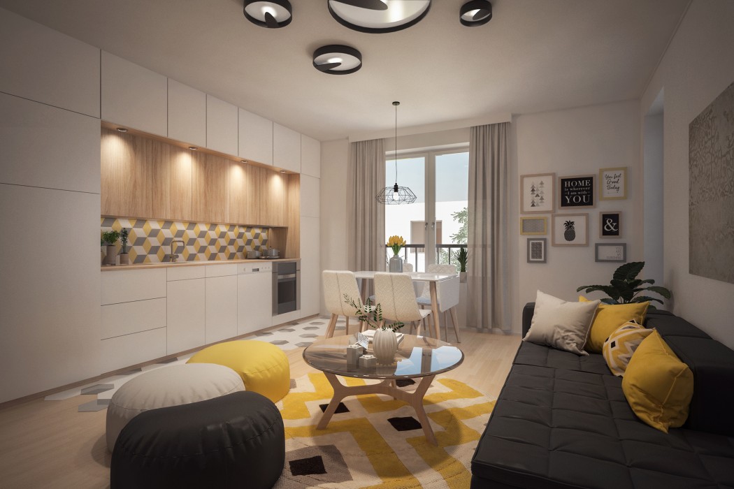 Living room and dining room